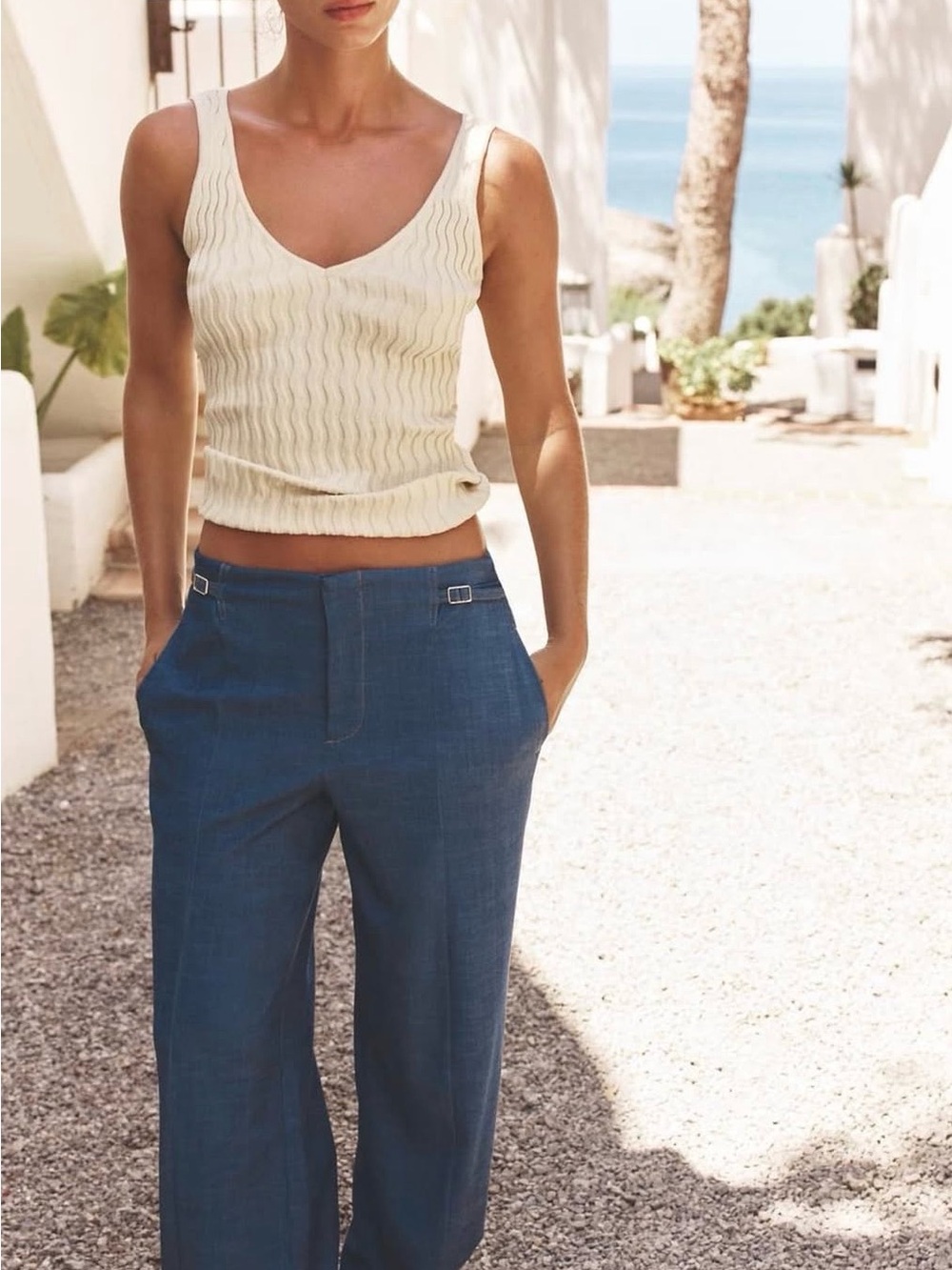 Zara wide leg chambray jeans High-Waist Wide-Leg Women’s Pants in Blue